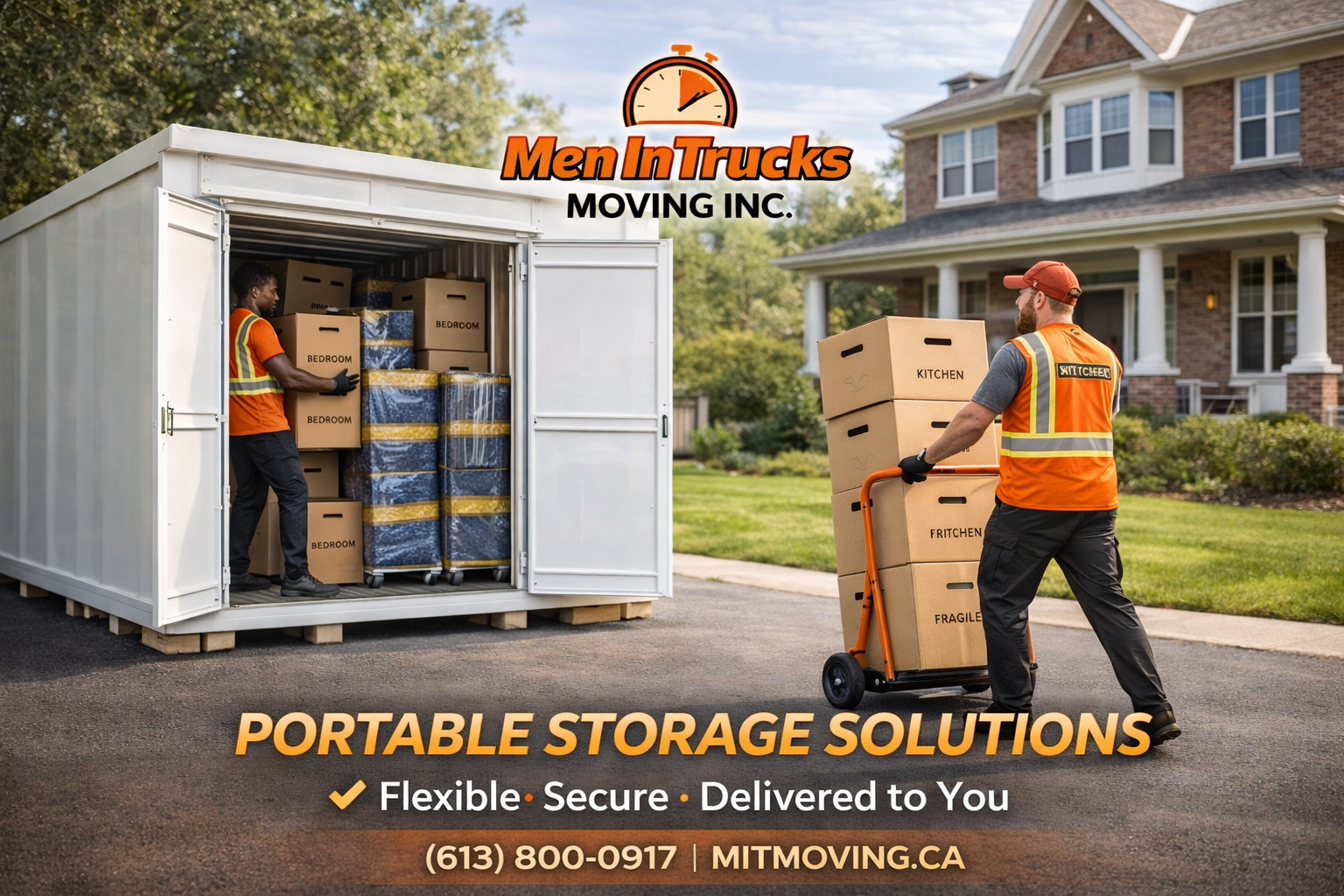 Men In Trucks movers carrying furniture during a Kanata Ottawa residential move