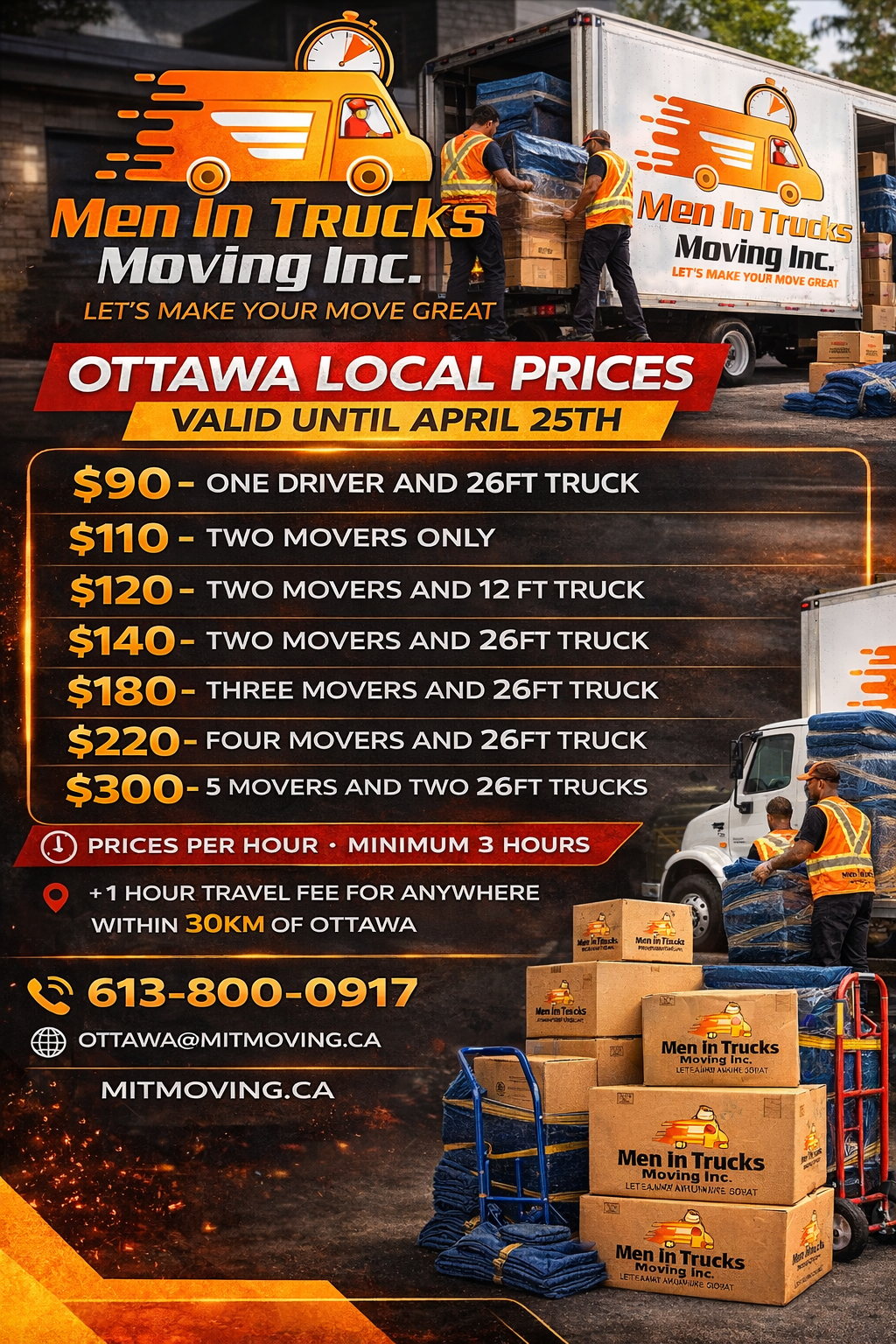 Two uniformed Ottawa movers wrapping and loading furniture onto a Men In Trucks vehicle