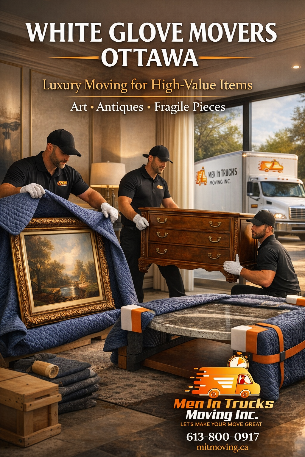 Professional Men In Trucks movers carefully handling furniture during an Ottawa move
