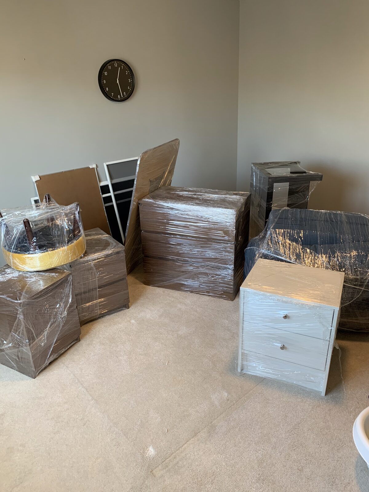 Furniture shrink-wrapped and prepared for an Ottawa move